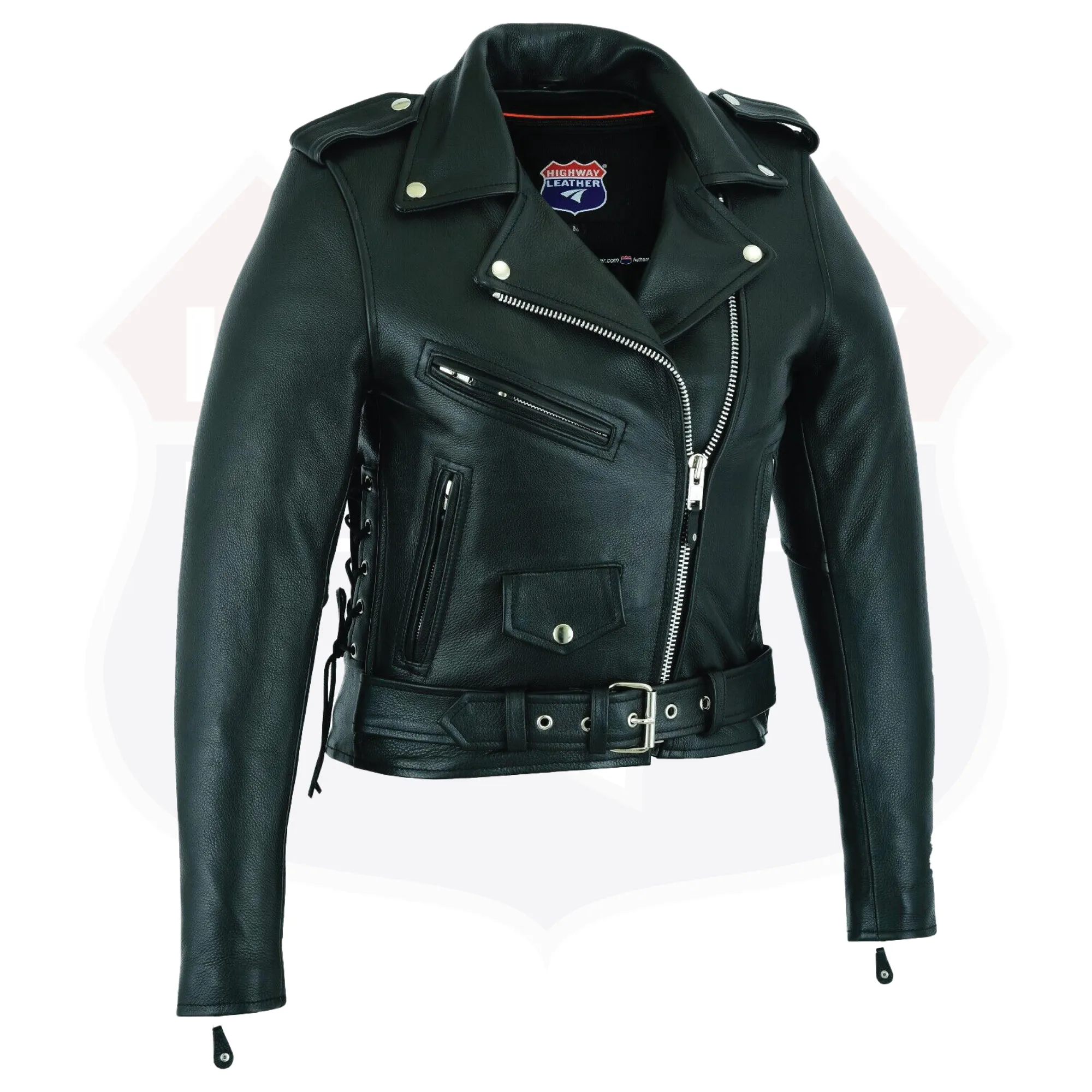 HL13024-8024 Women's Full Length Motorcycle Jacket with Side Lace Ammo Pocket