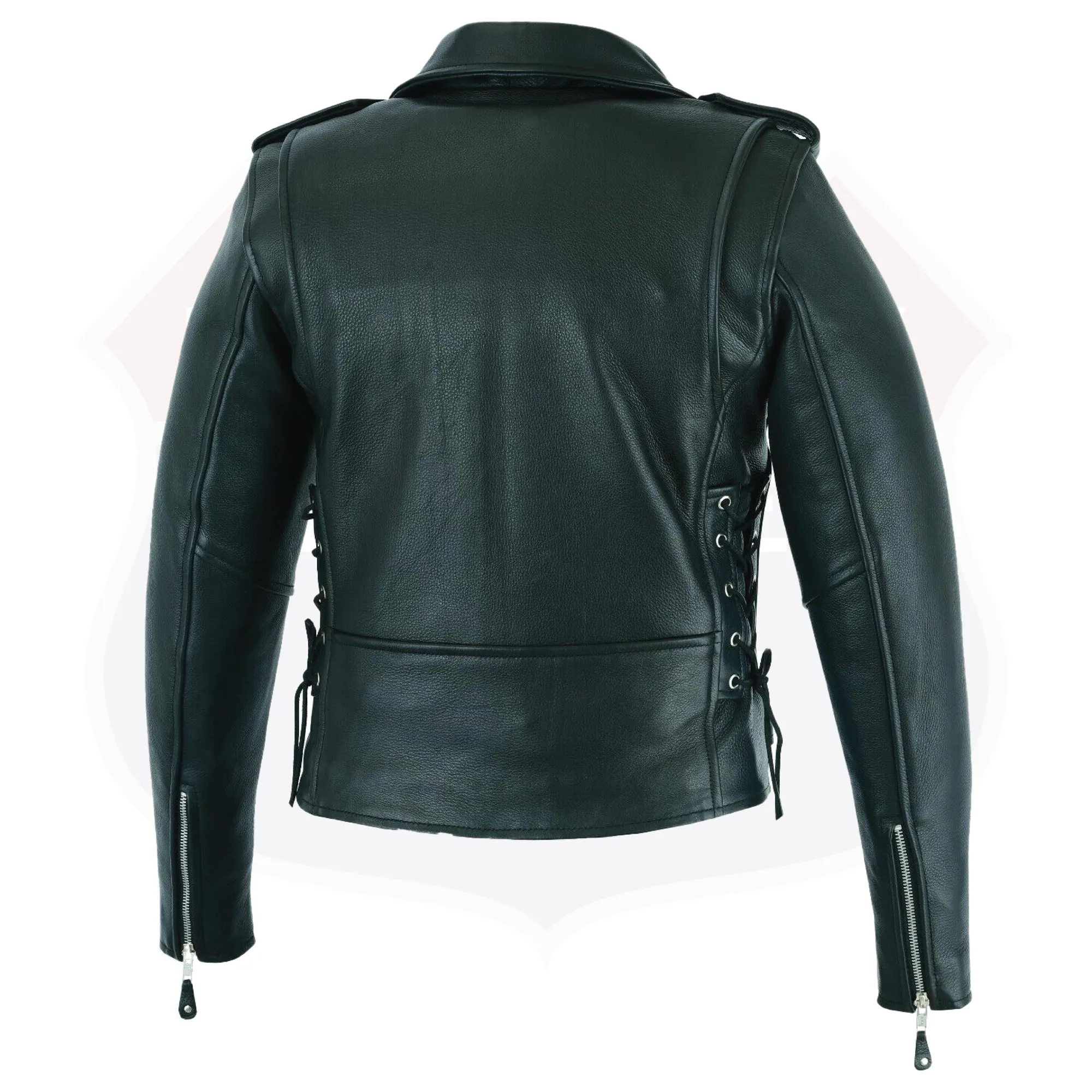 HL13024-8024 Women's Full Length Motorcycle Jacket with Side Lace Ammo Pocket