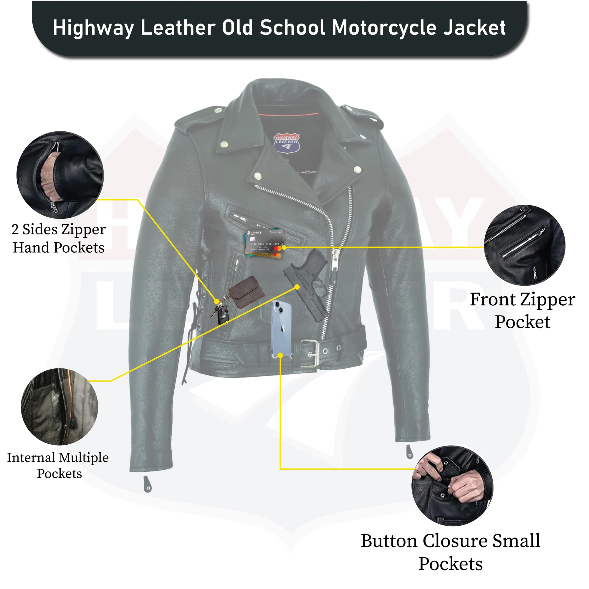 HL13024-8024 Women's Full Length Motorcycle Jacket with Side Lace Ammo Pocket