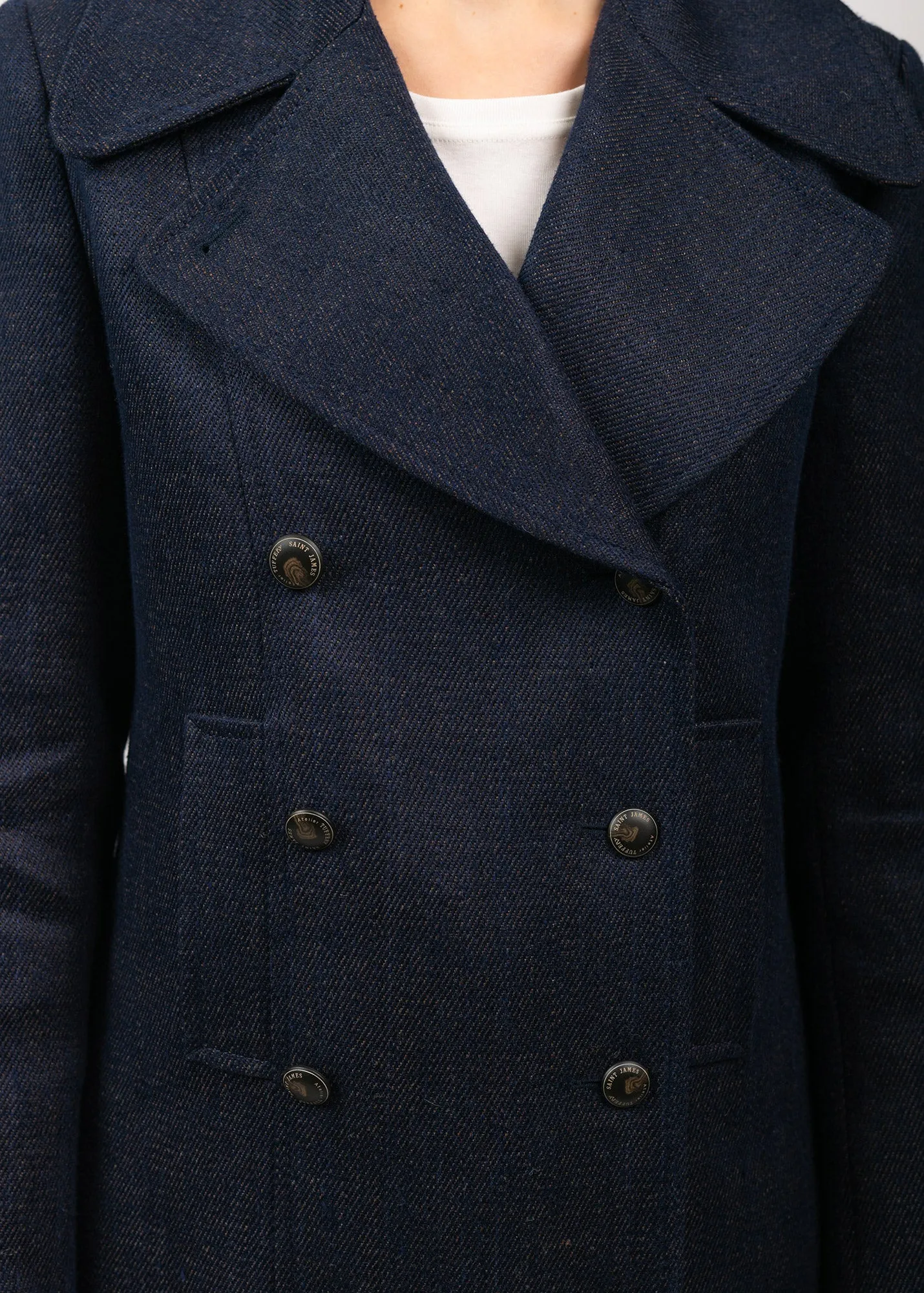 Héritage peacoat for women in Merino wool - SAINT JAMES x Atelier Tuffery (INDIGO/CHANVRE)