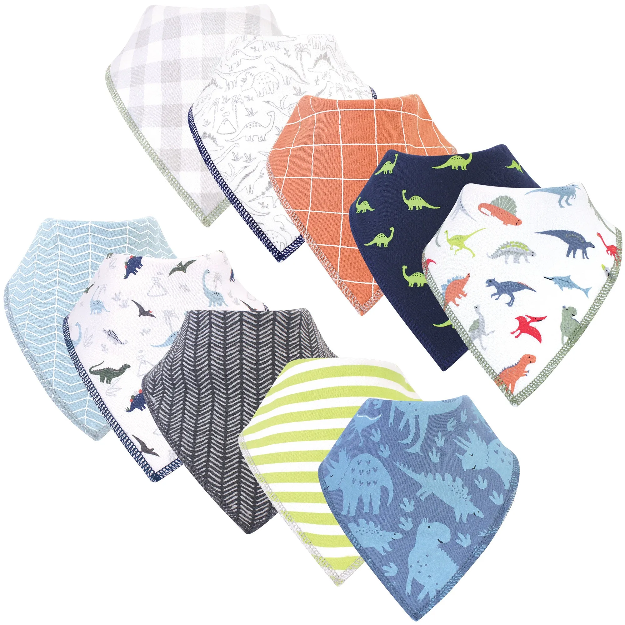 Hudson Baby Cotton Fleece Bandana Bibs, Dino