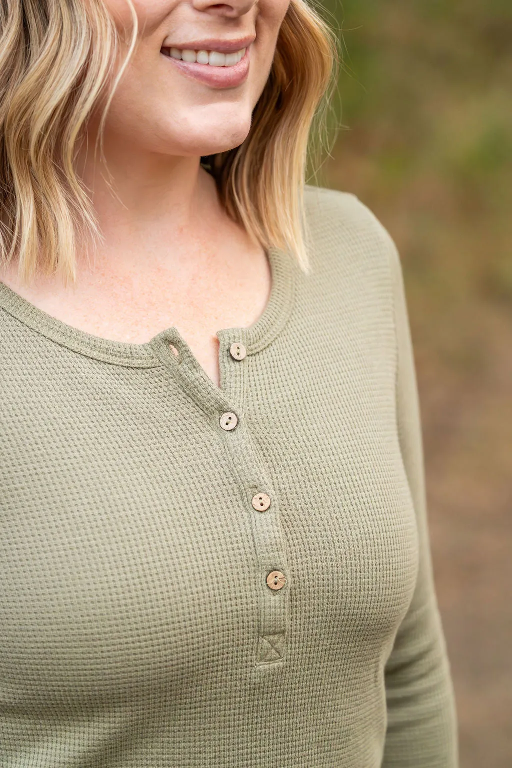 IN STOCK Harper Long Sleeve Henley - Olive | Women's Cozy Shirt FINAL SALE