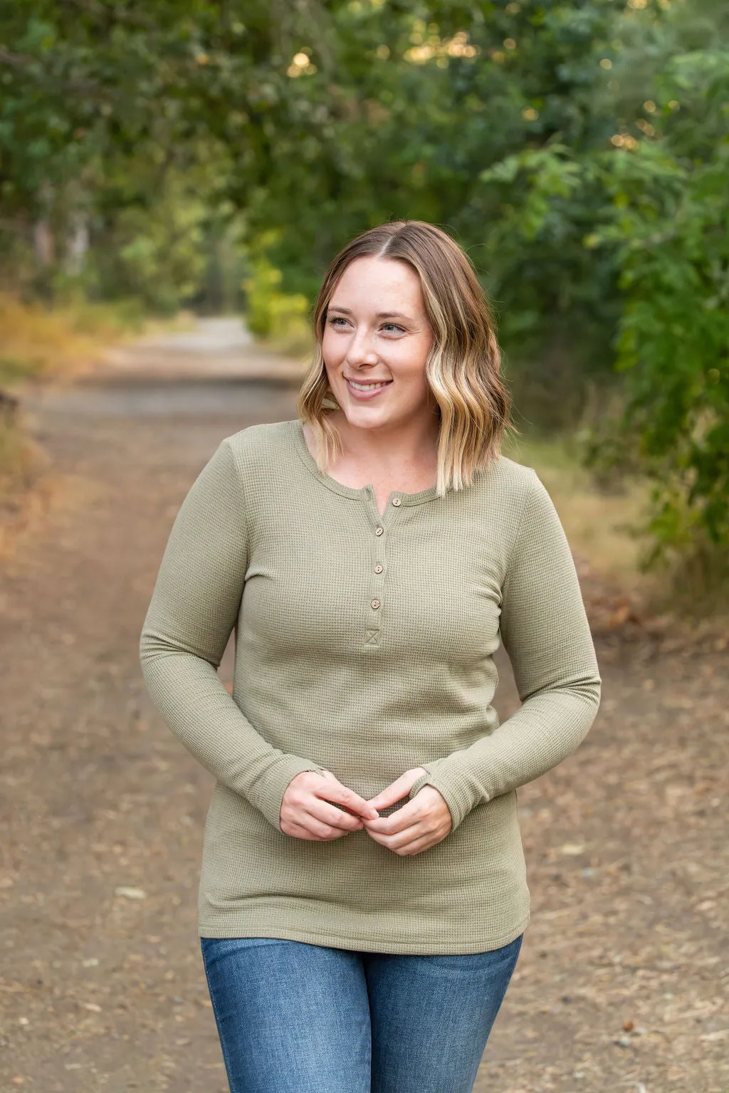 IN STOCK Harper Long Sleeve Henley - Olive | Women's Cozy Shirt FINAL SALE