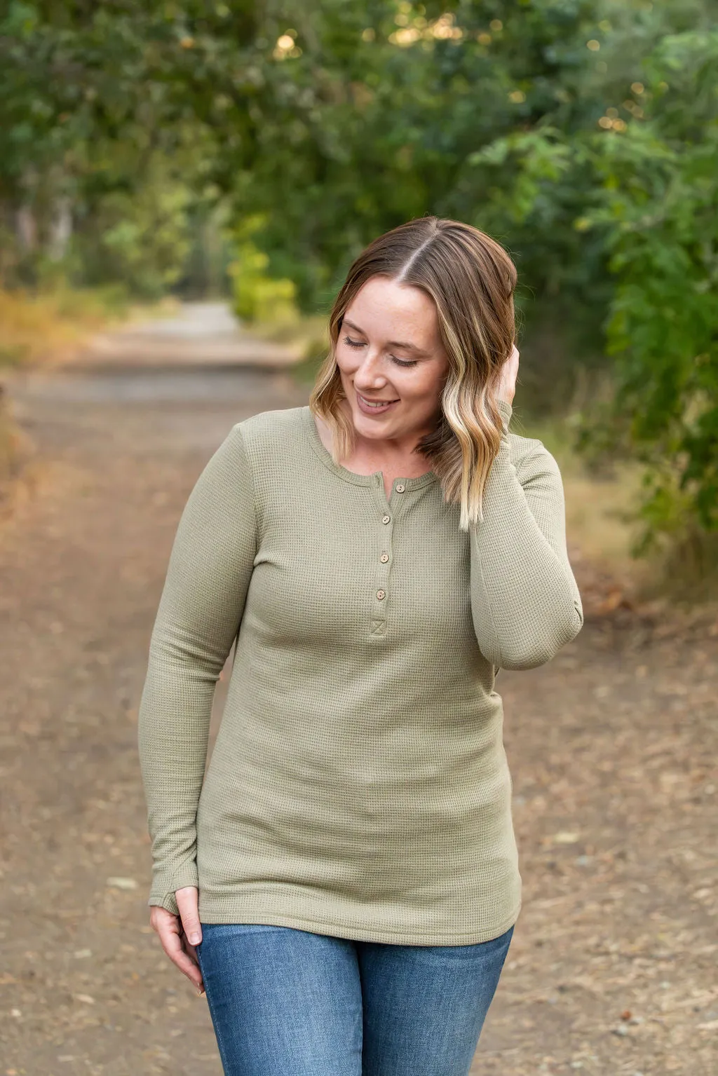 IN STOCK Harper Long Sleeve Henley - Olive | Women's Cozy Shirt FINAL SALE