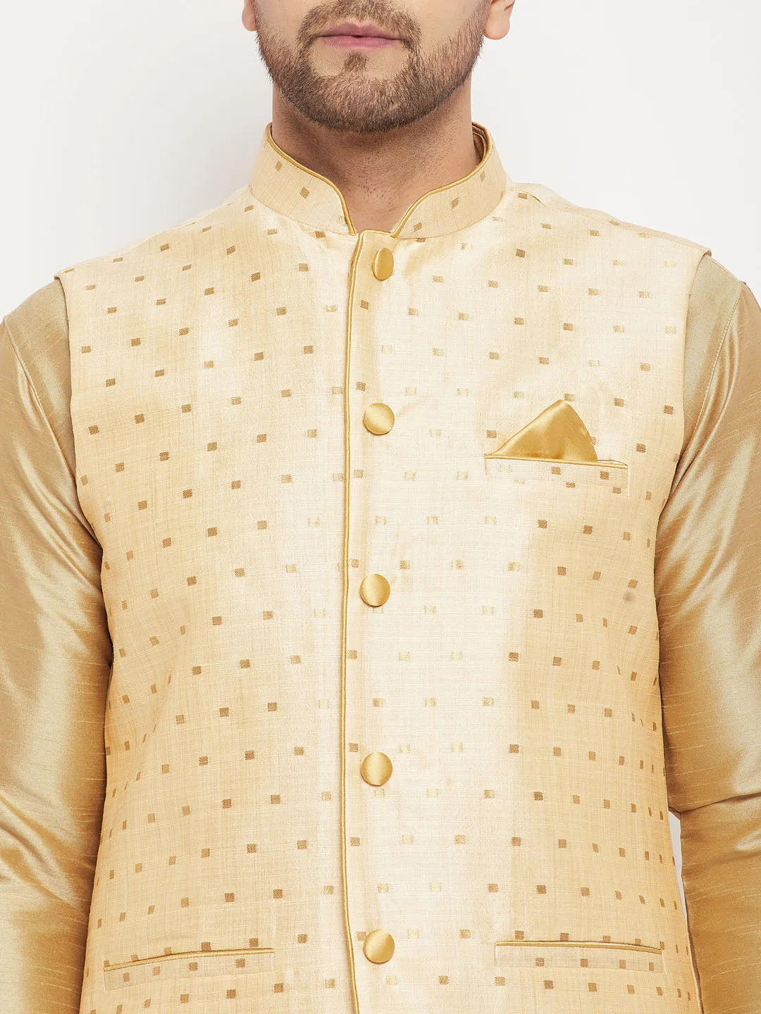 Jashvi Men's Gold Zari Weaved Jacket