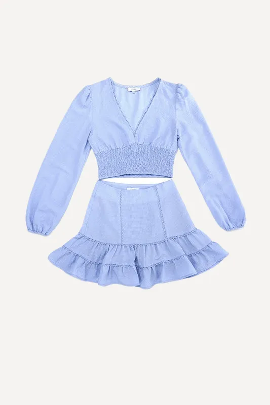 Juniors Lace Trim Top and Skirt Set