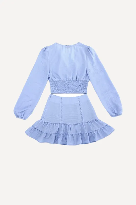 Juniors Lace Trim Top and Skirt Set