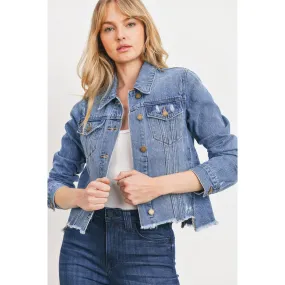 Just USA Distressed Staircase Hem Denim Jacket