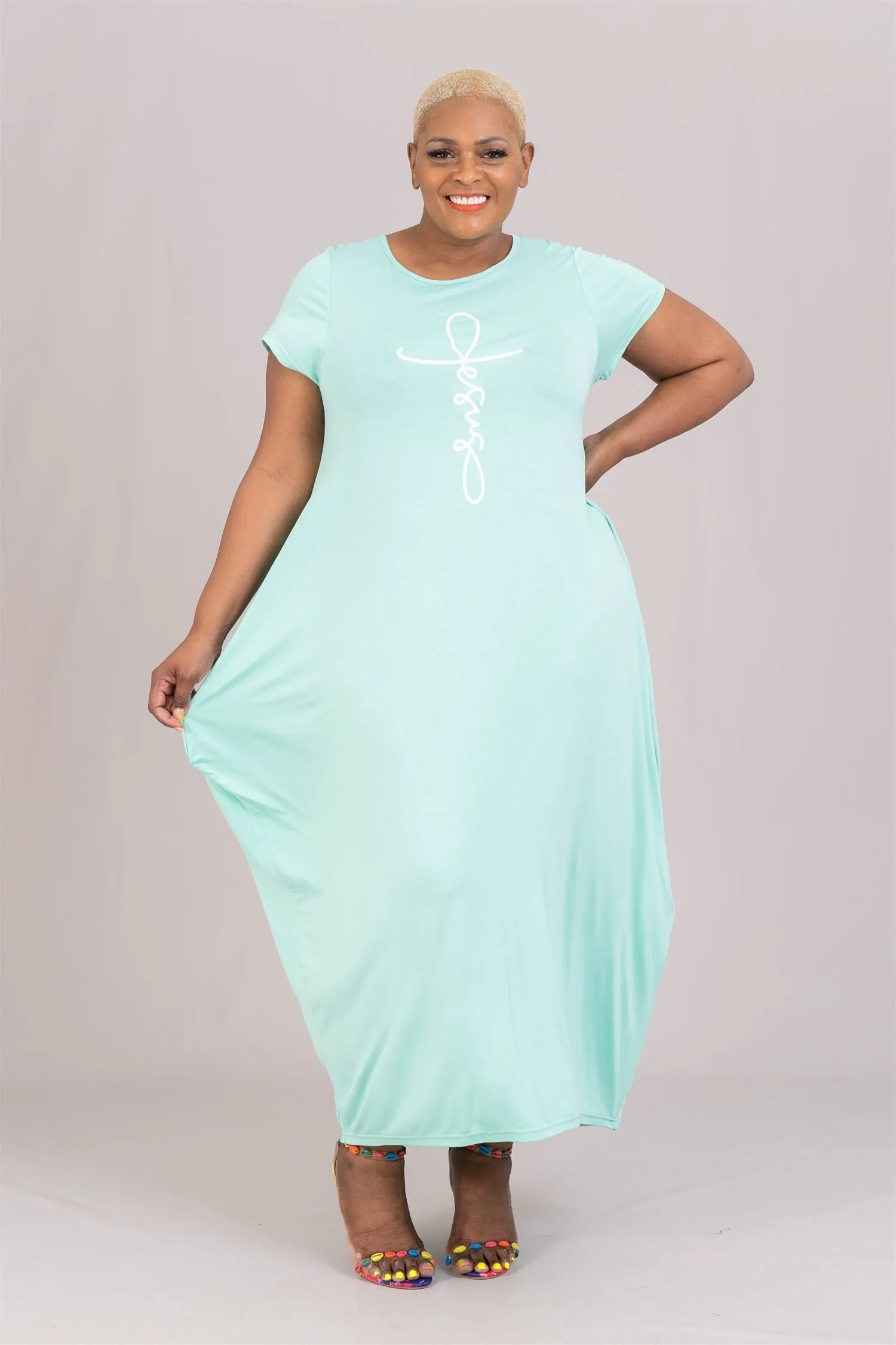 KaraChic CHH21045SS Short Sleeve Jesus Knit Maxi Dress