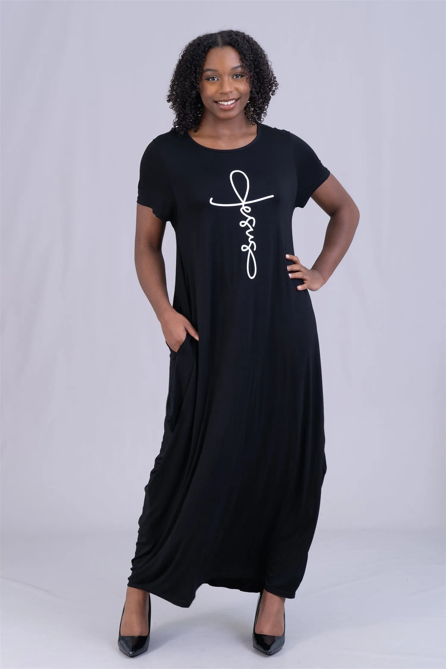 KaraChic CHH21045SS Short Sleeve Jesus Knit Maxi Dress