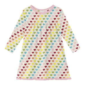 KicKee Pants Rainbow Hearts Classic L/S Swing Dress