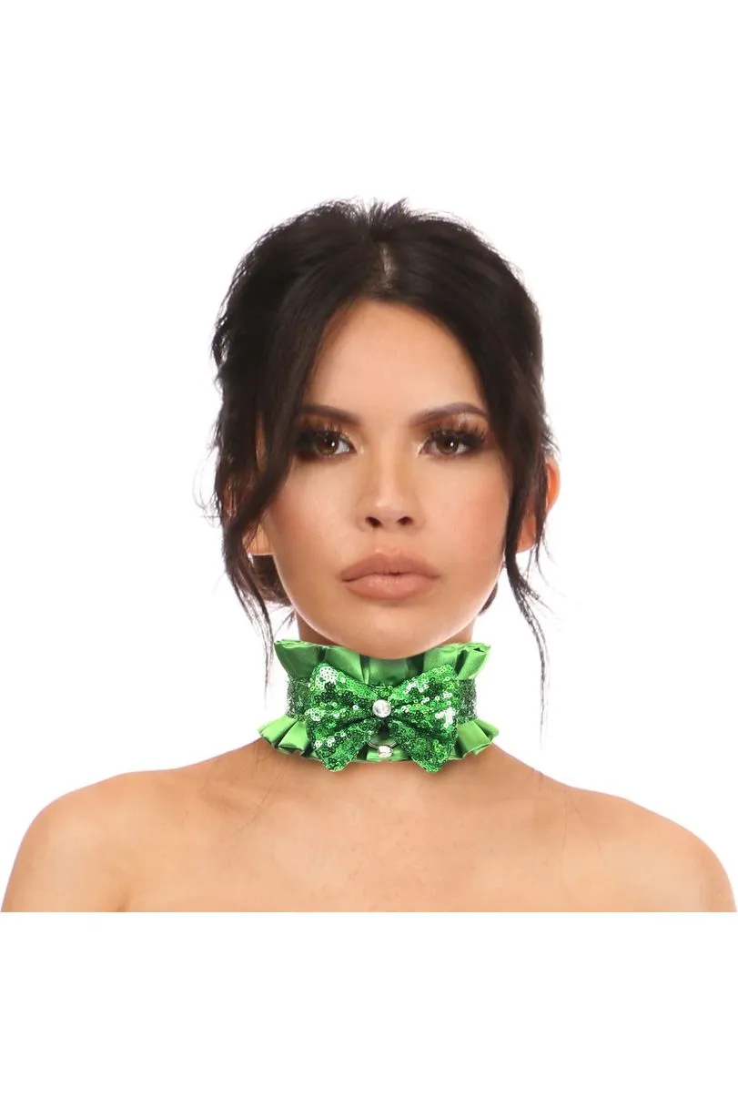 Kitten Collection Green Satin & Sequin Choker