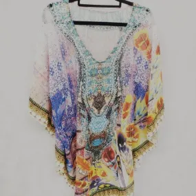 Kyra X-Large Hand Embellished Kaftan Top – Free Size, Boho Chic