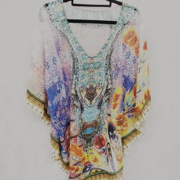 Kyra X-Large Hand Embellished Kaftan Top – Free Size, Boho Chic