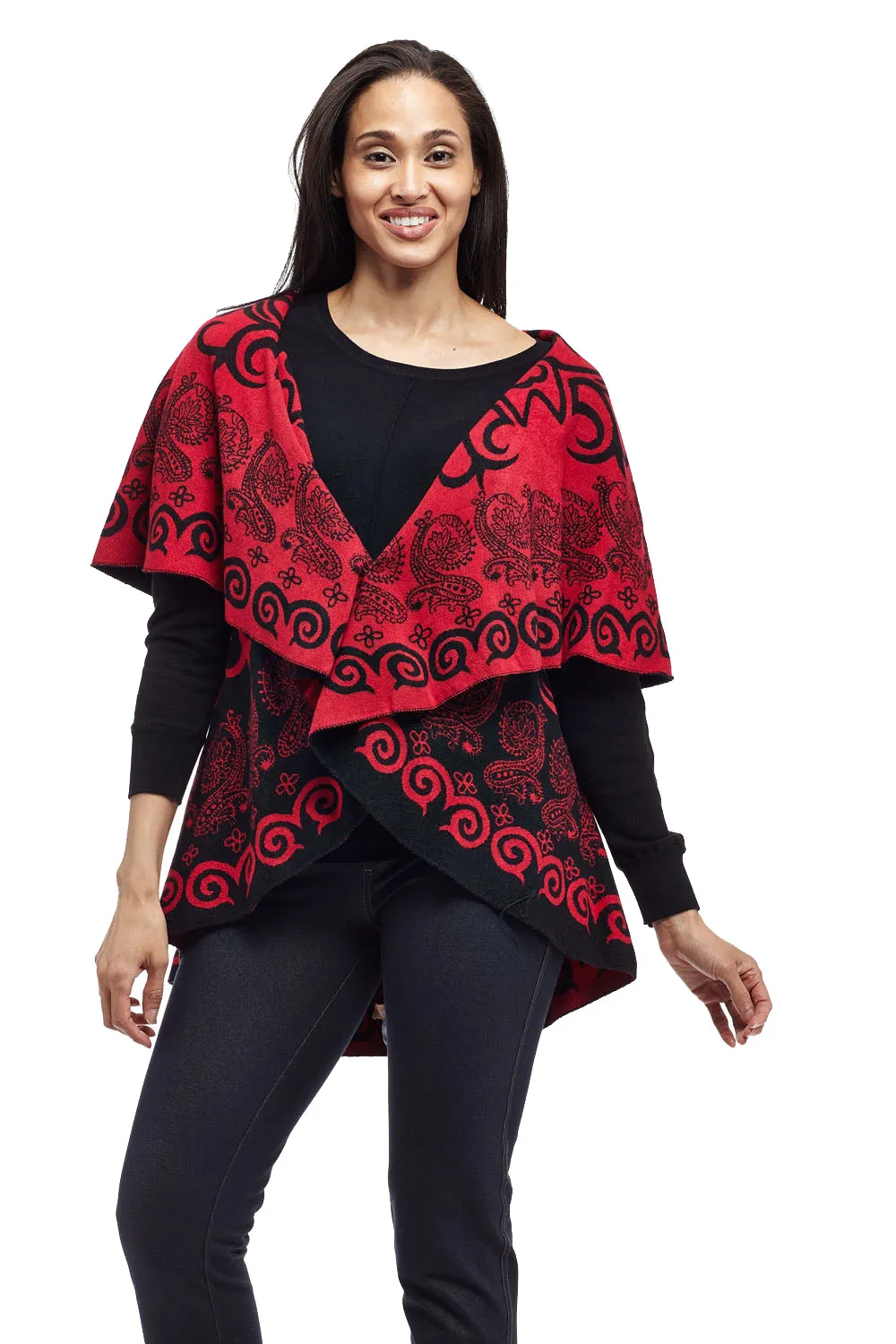 La Cera Swirl Patterned Shawl Poncho