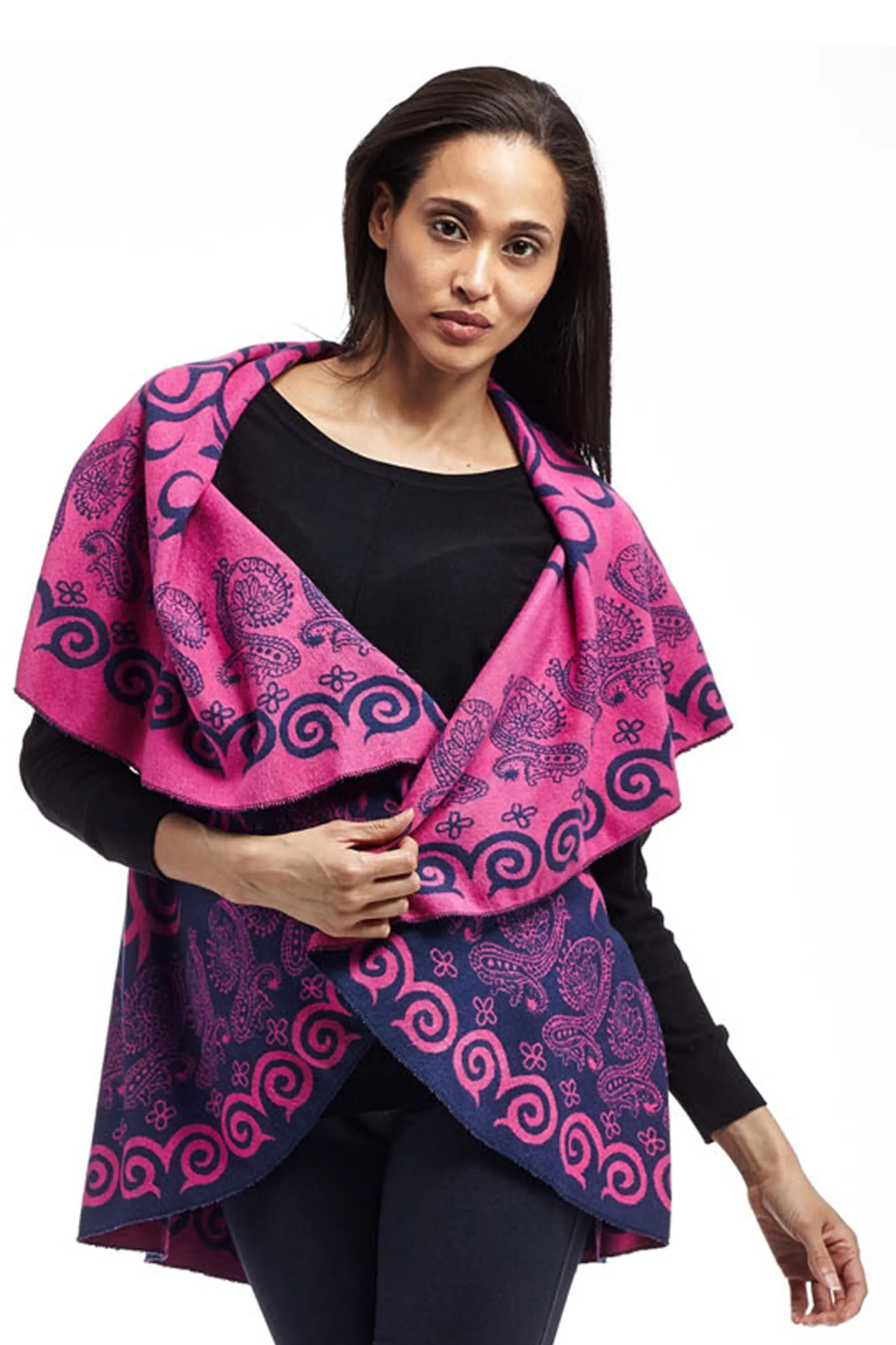 La Cera Swirl Patterned Shawl Poncho