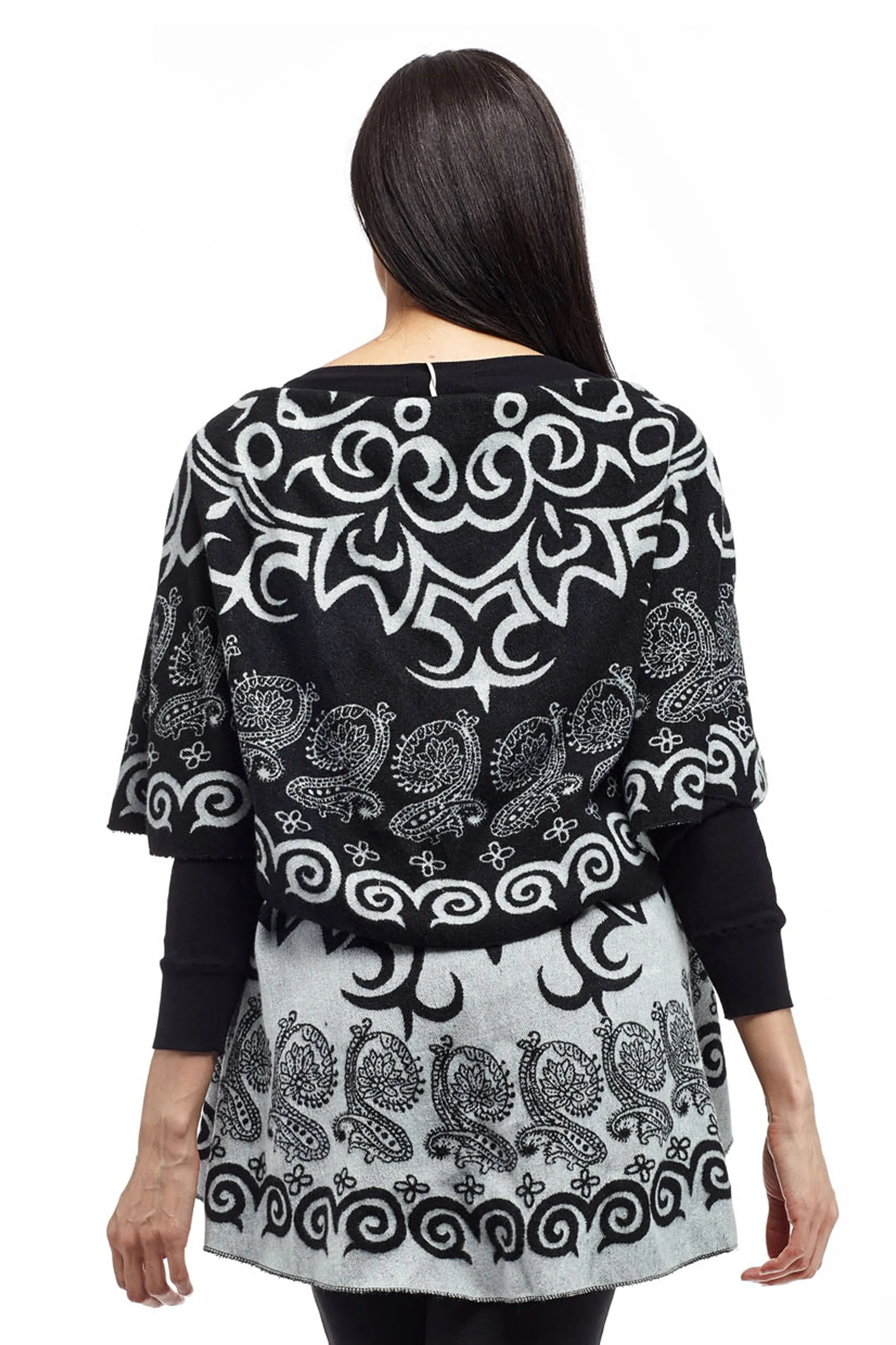 La Cera Swirl Patterned Shawl Poncho