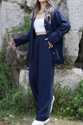 Lapel Long Sleeve Shirt Long Pants Two-Piece Set