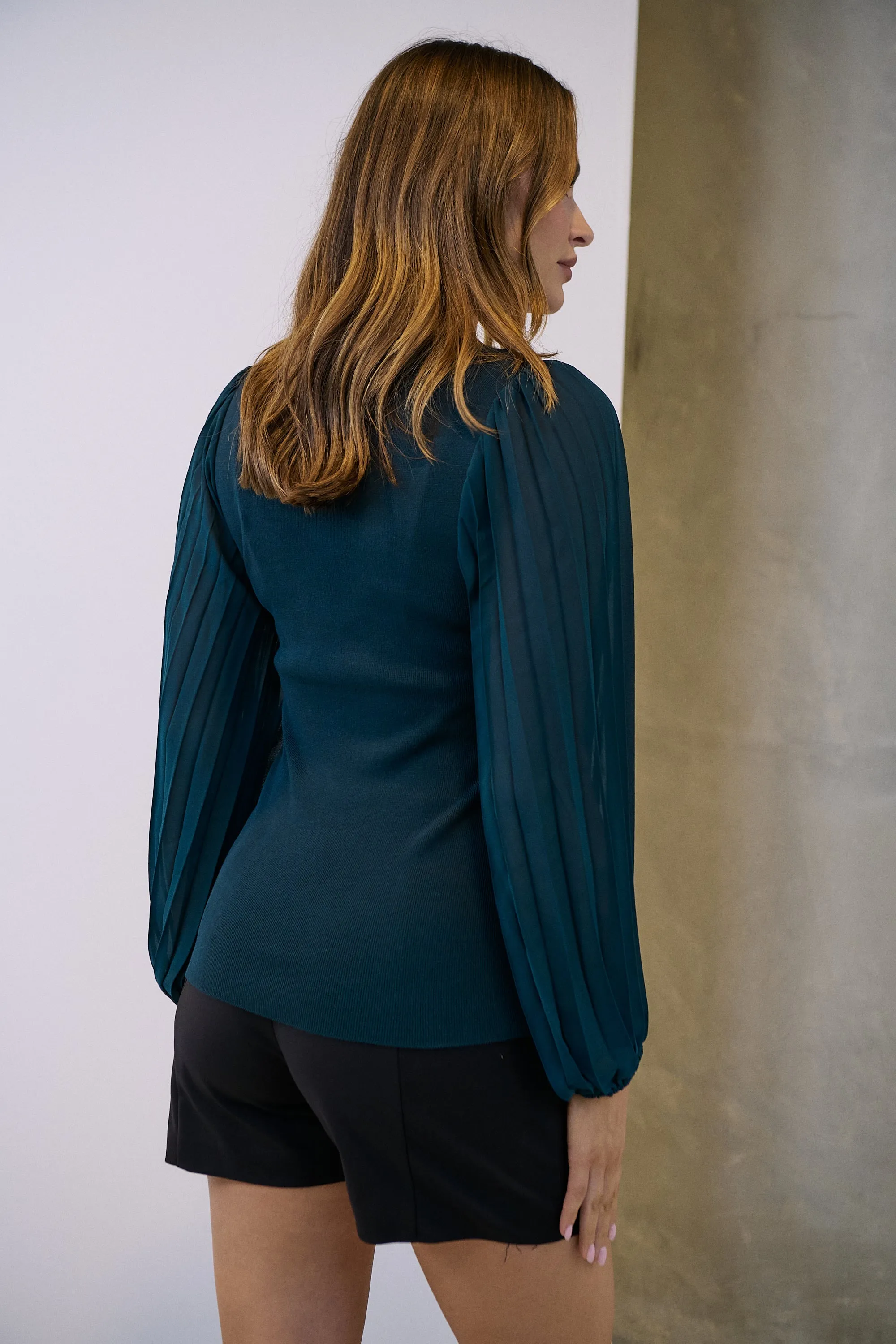 Layanna Dark Green Chiffon Long Sleeve Top