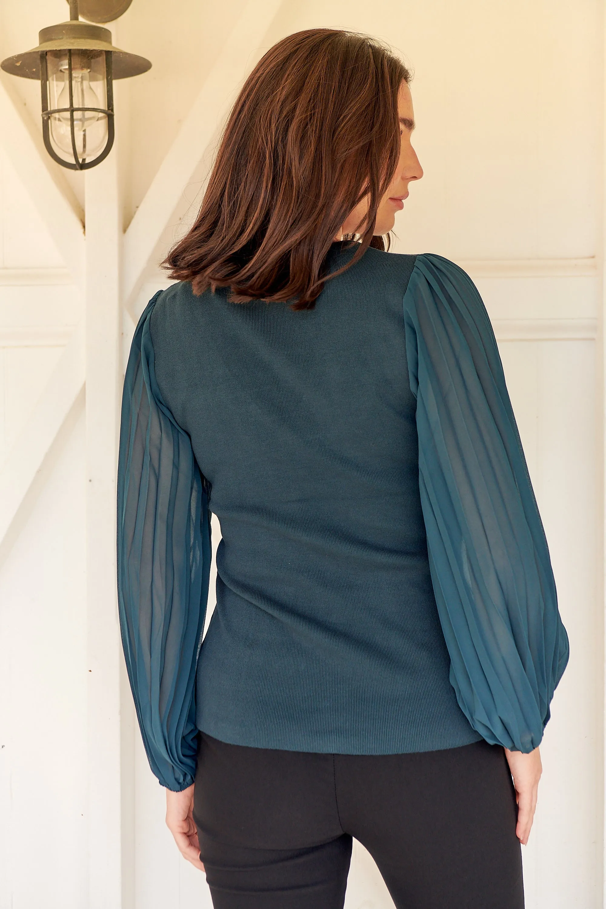 Layanna Dark Green Chiffon Long Sleeve Top