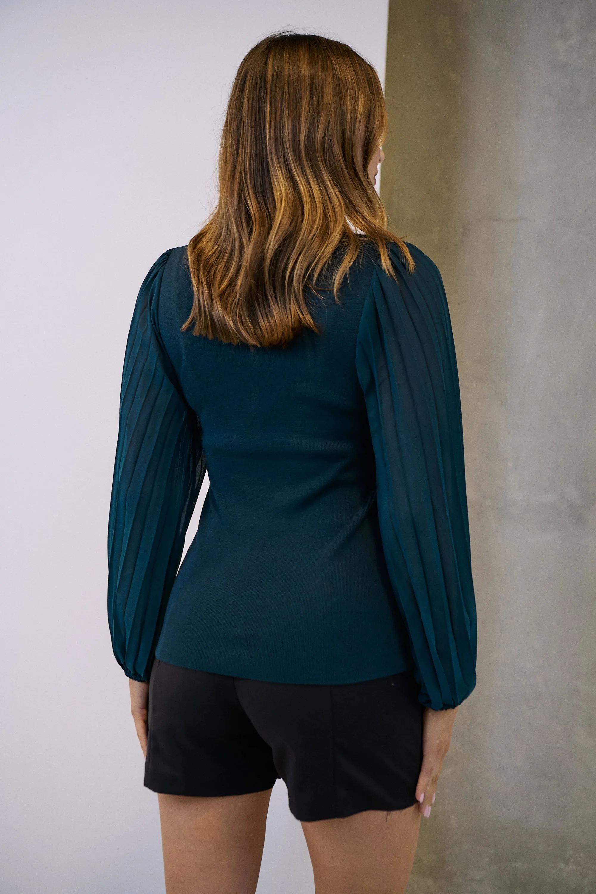 Layanna Dark Green Chiffon Long Sleeve Top