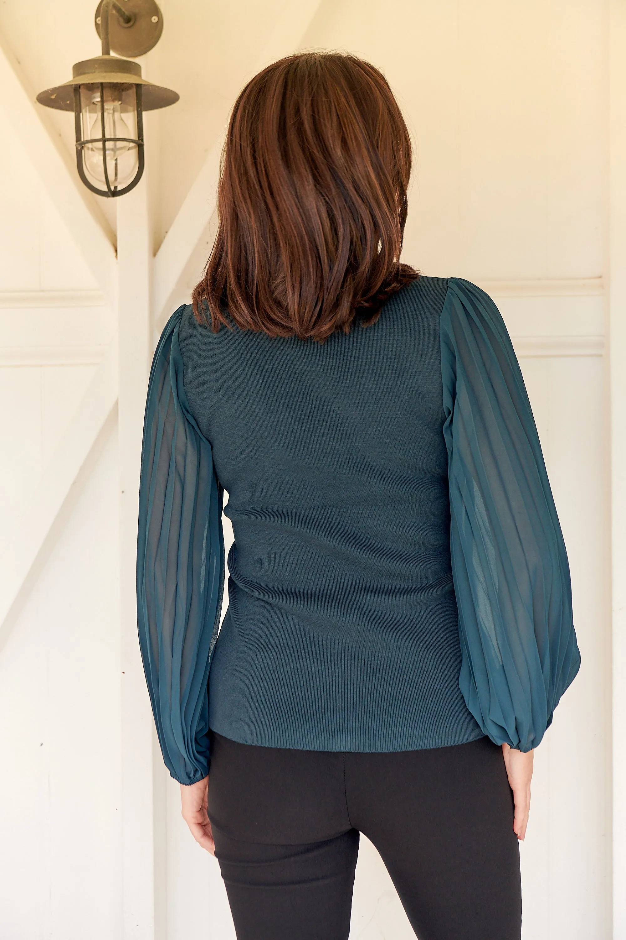 Layanna Dark Green Chiffon Long Sleeve Top