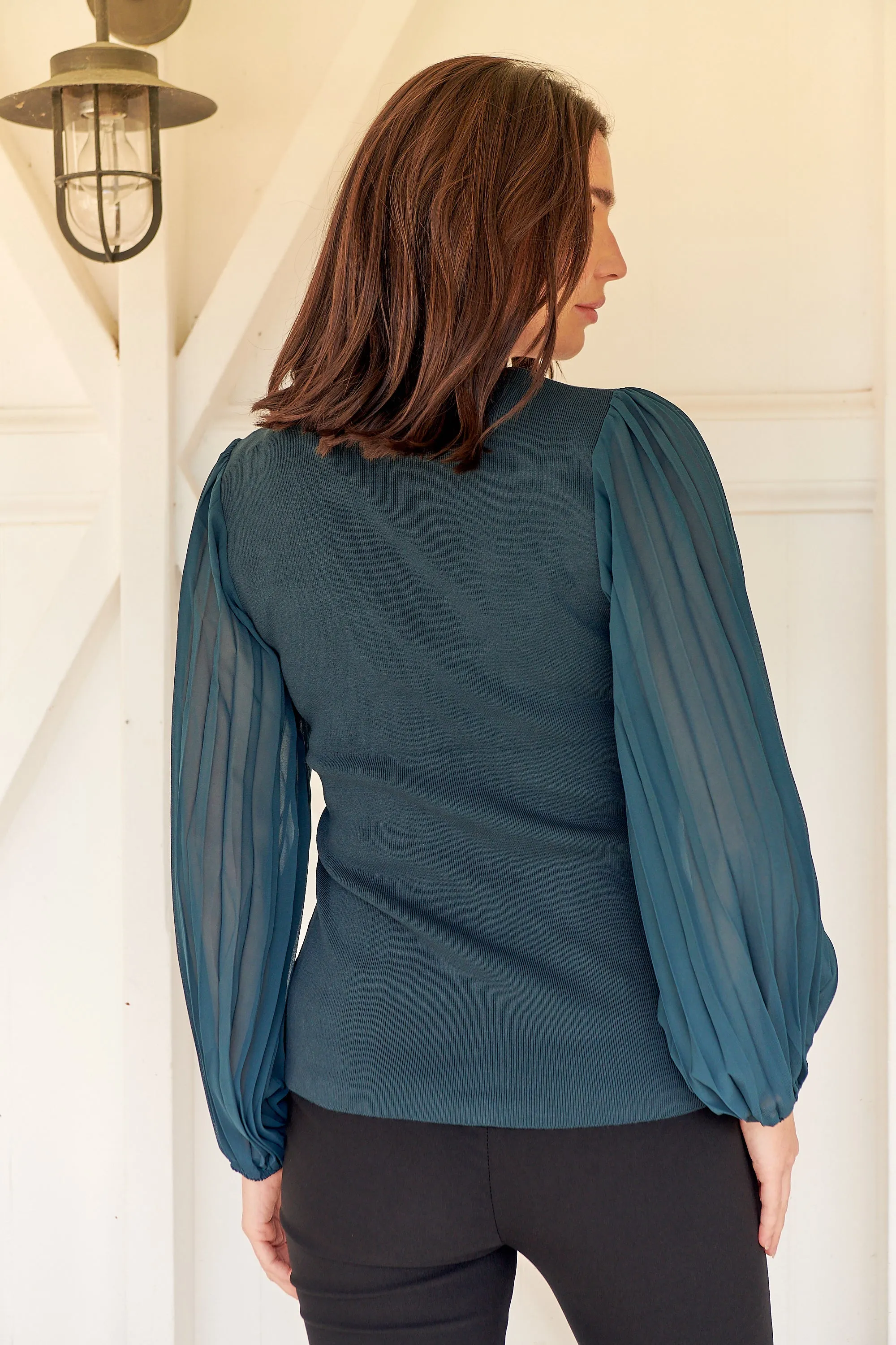 Layanna Dark Green Chiffon Long Sleeve Top