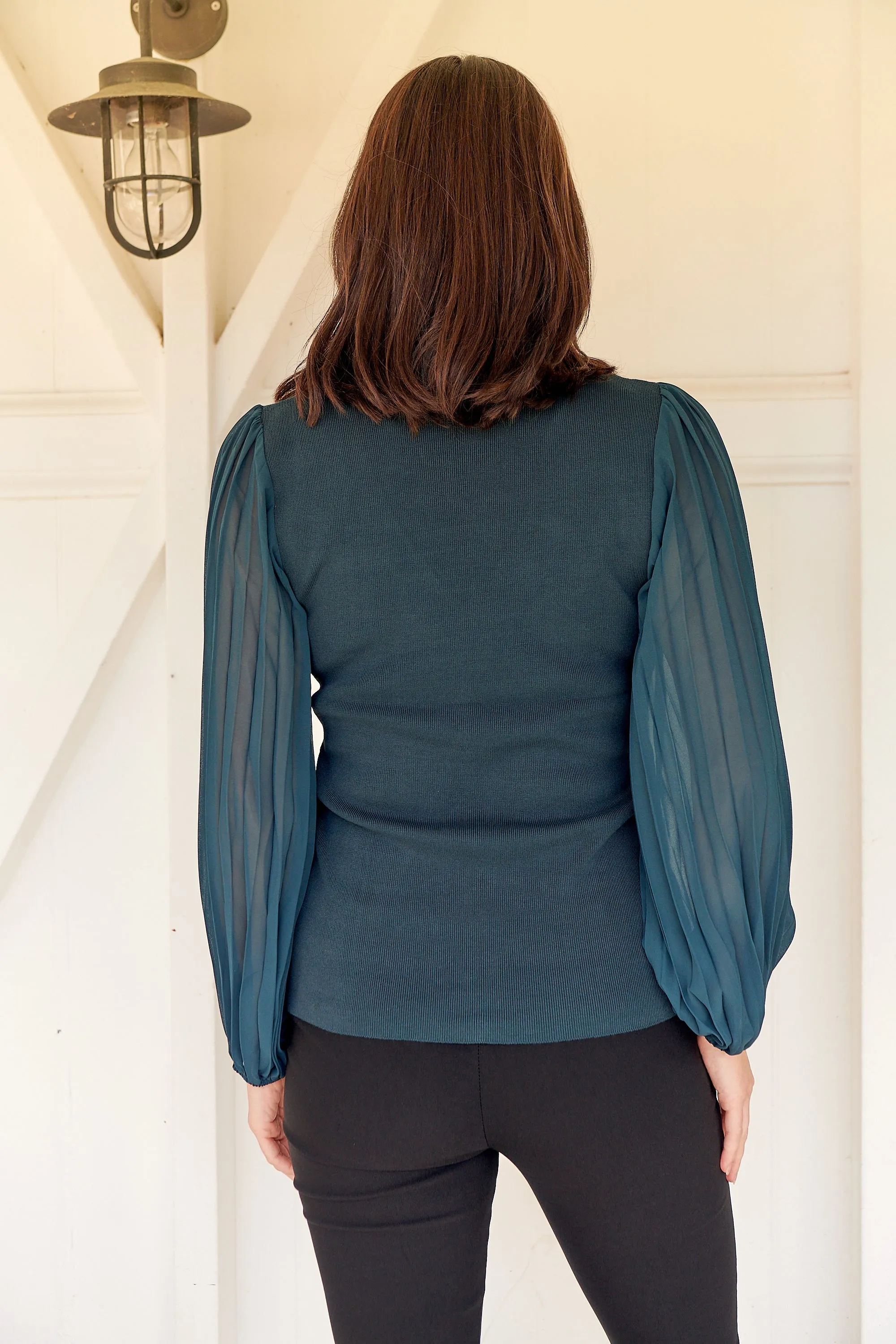 Layanna Dark Green Chiffon Long Sleeve Top