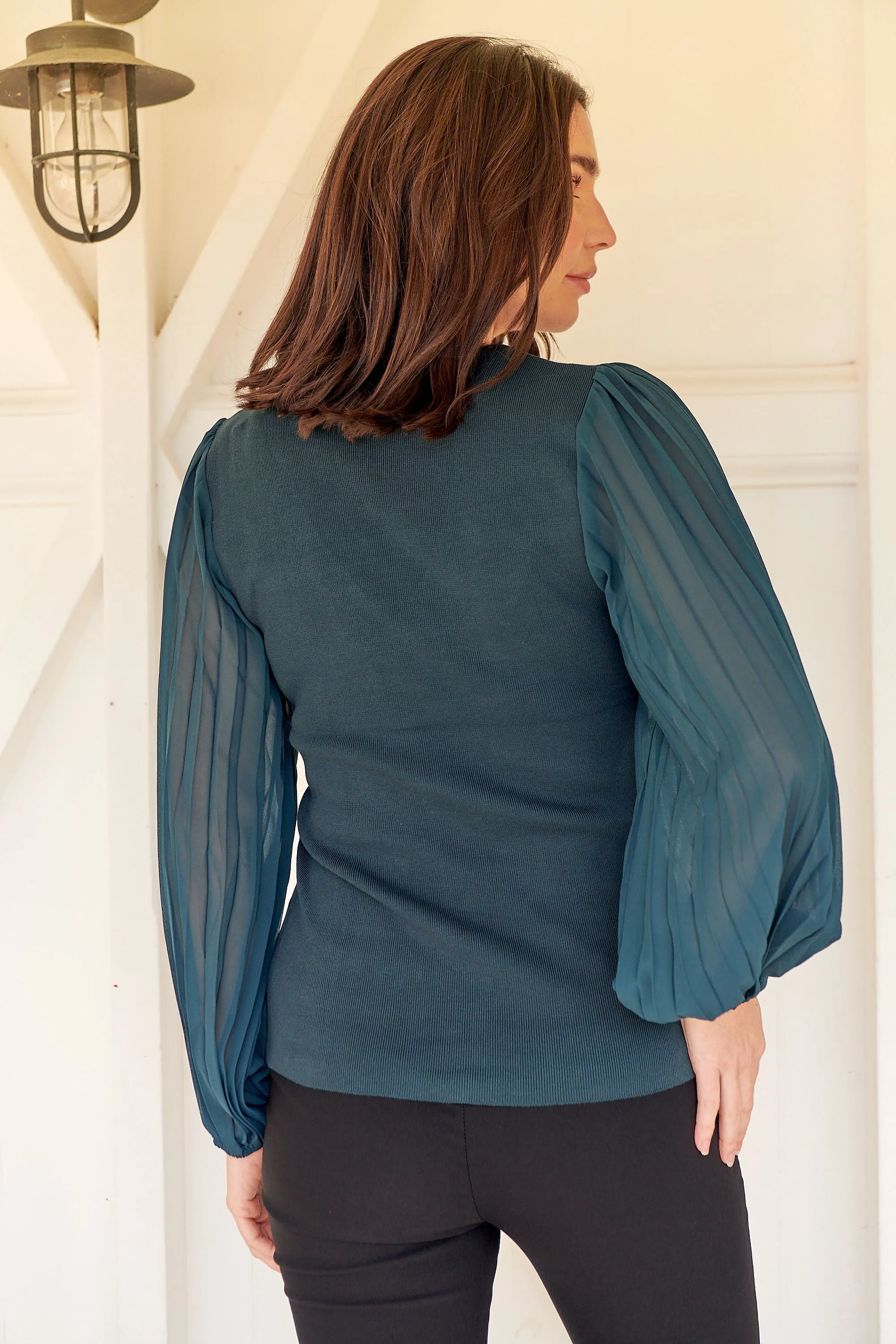 Layanna Dark Green Chiffon Long Sleeve Top