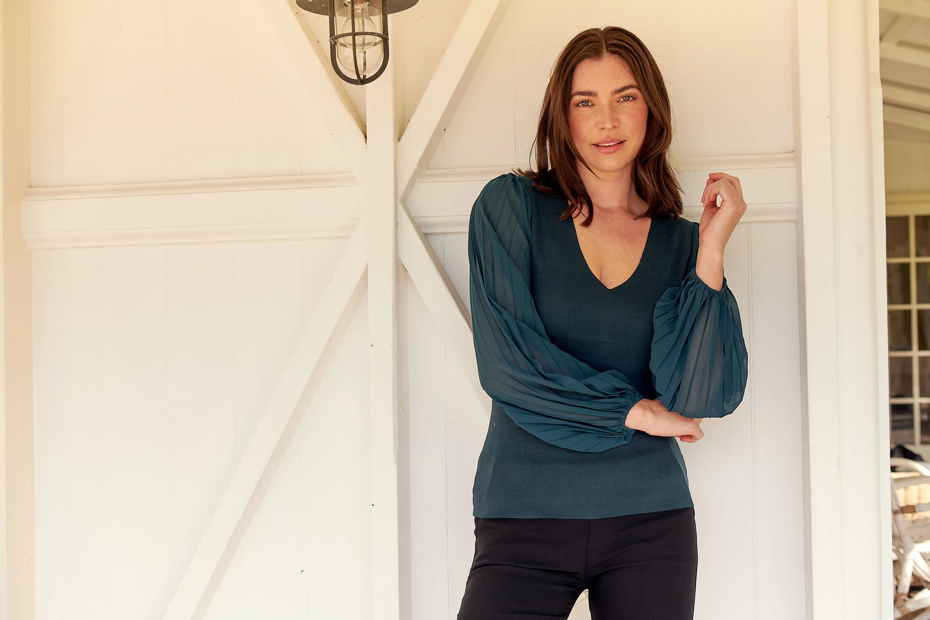 Layanna Dark Green Chiffon Long Sleeve Top