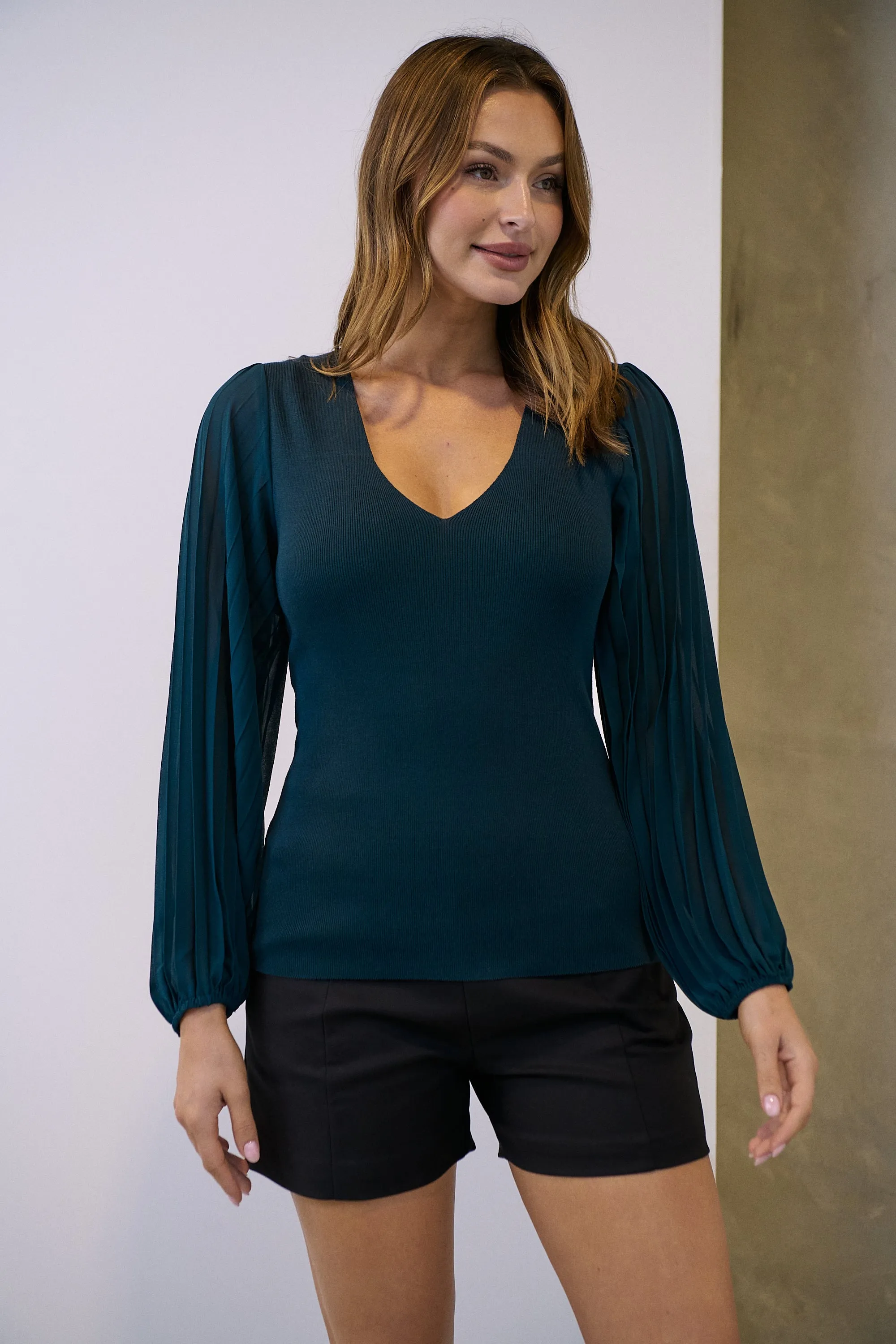 Layanna Dark Green Chiffon Long Sleeve Top