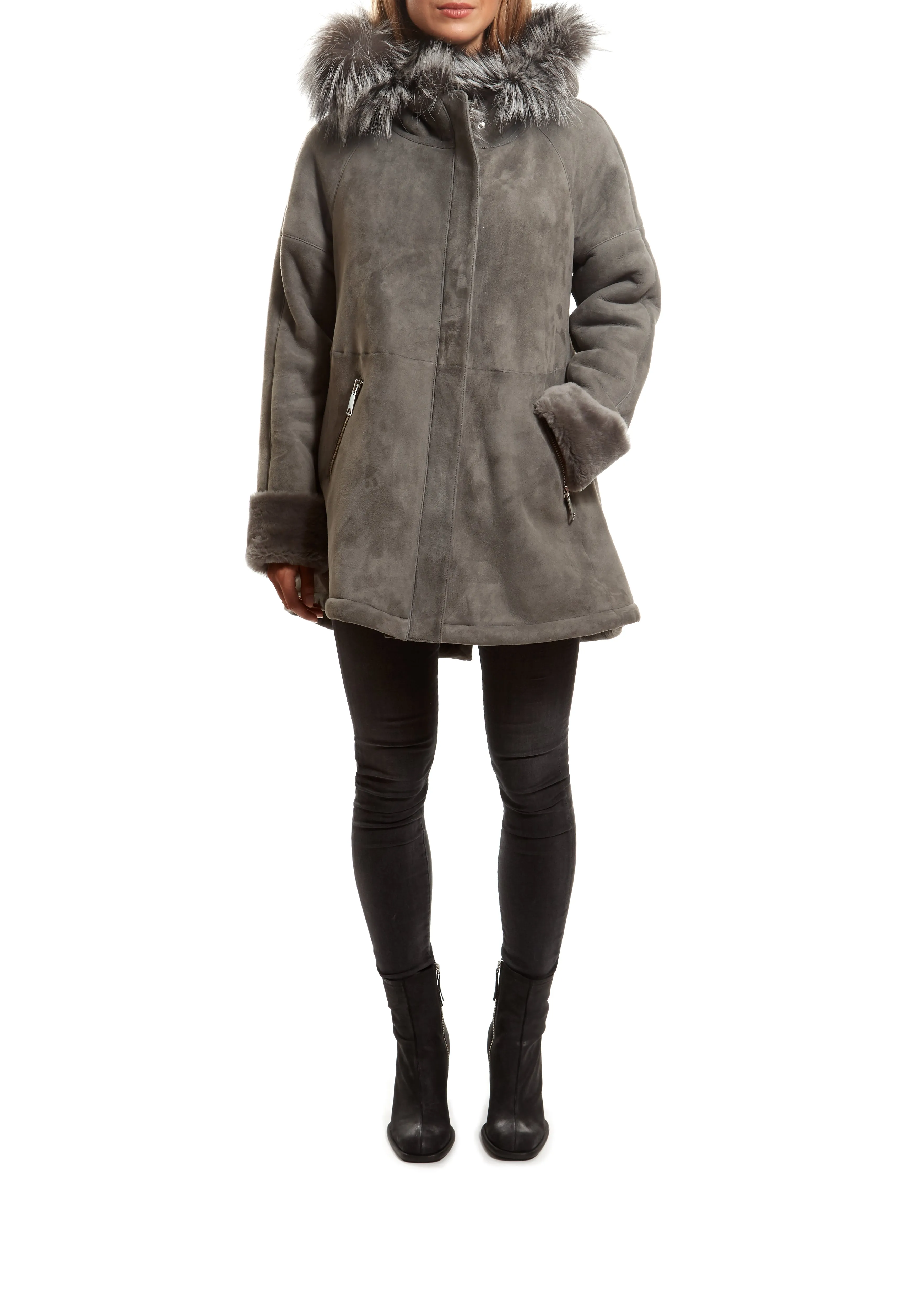 Light Grey Sheepskin Duffle Coat