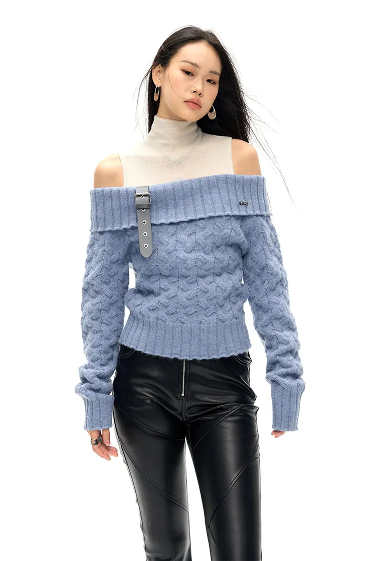 Love of A Sudden Off Shoulder Belt Sweater