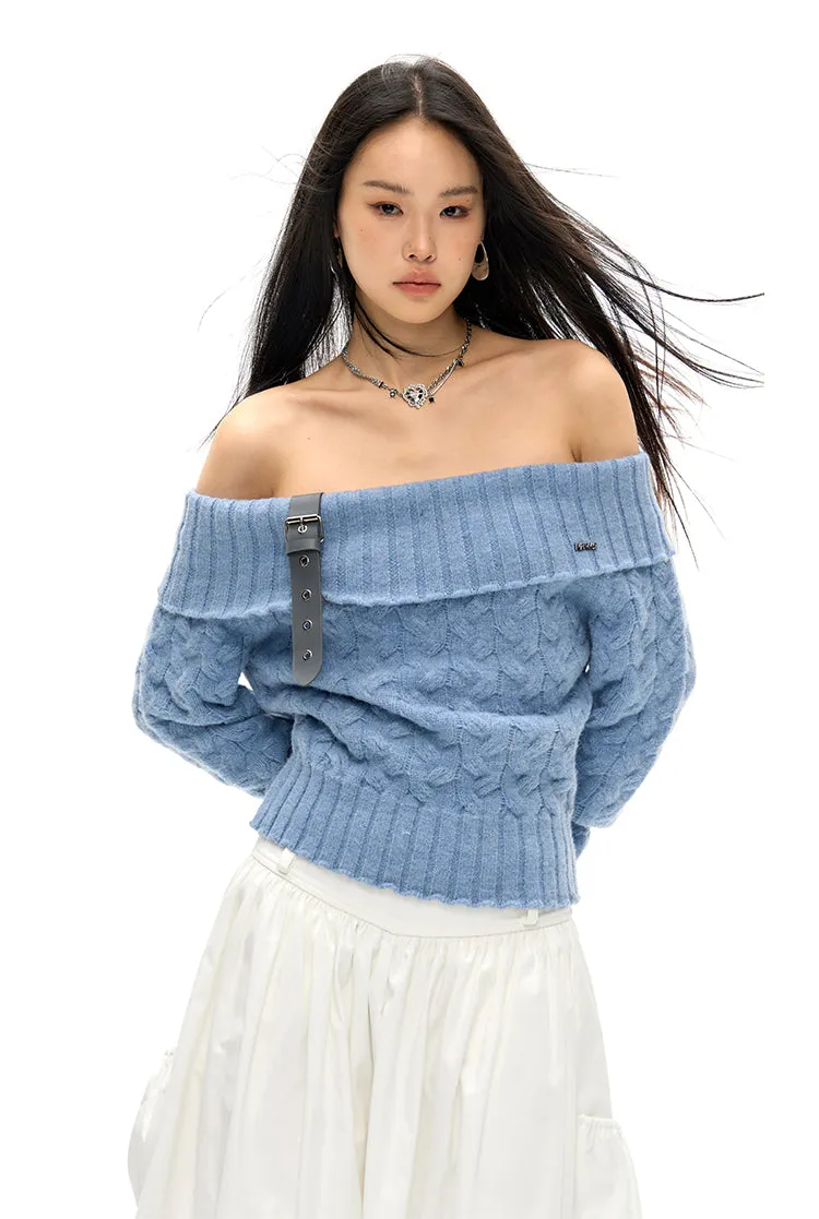 Love of A Sudden Off Shoulder Belt Sweater