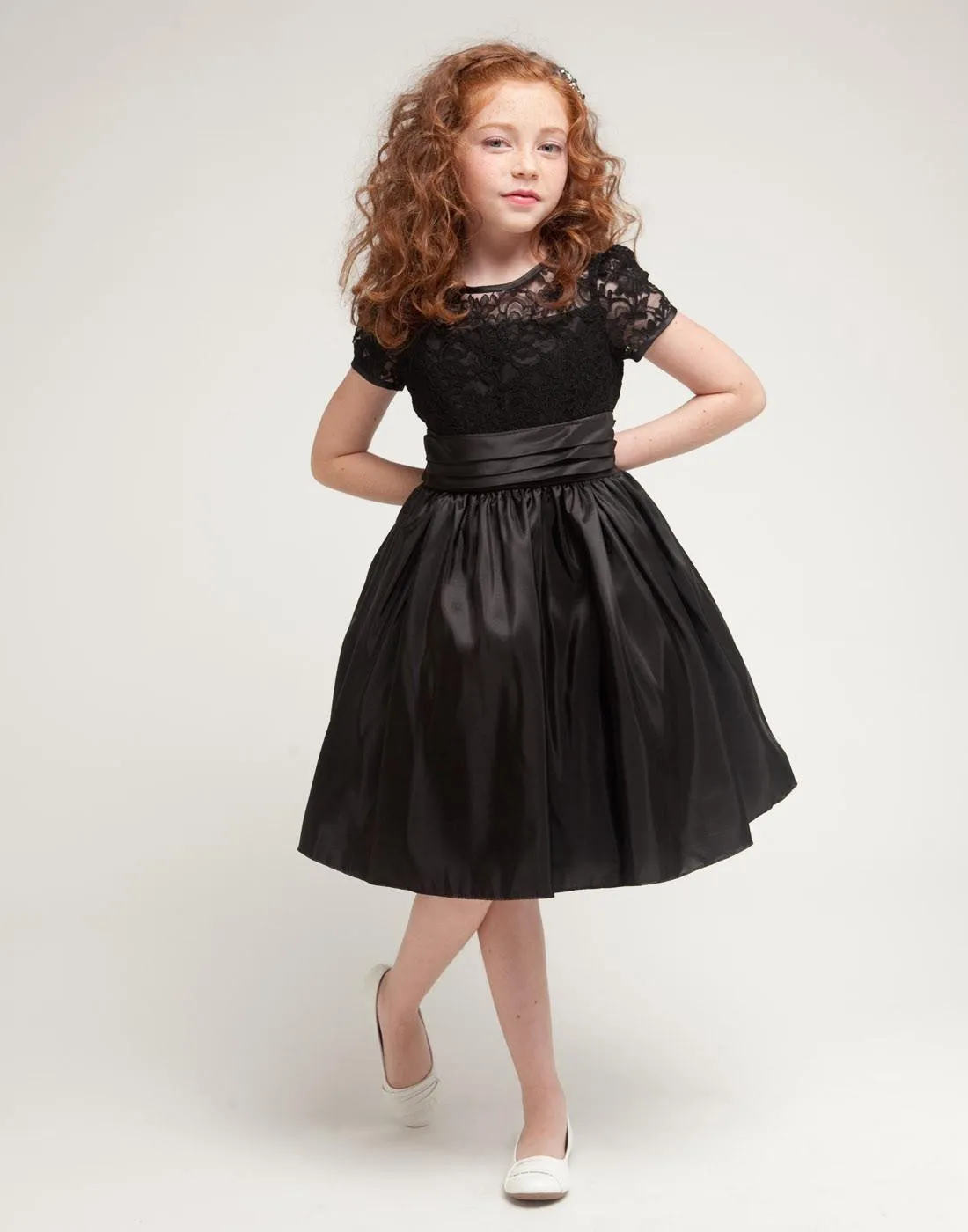 Luring Lace and Glistening Taffeta Knee length Dress - Black