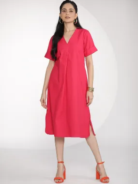 Magenta Poplin PleatedDress