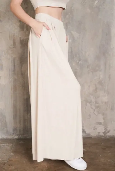 Maronie Rib Knit Pleated Wide Leg Pants