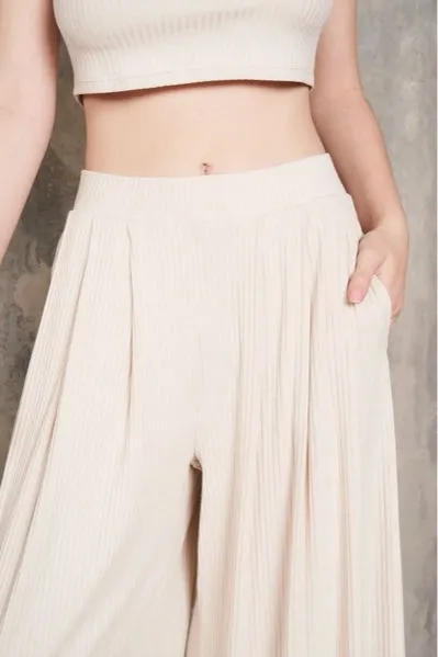 Maronie Rib Knit Pleated Wide Leg Pants