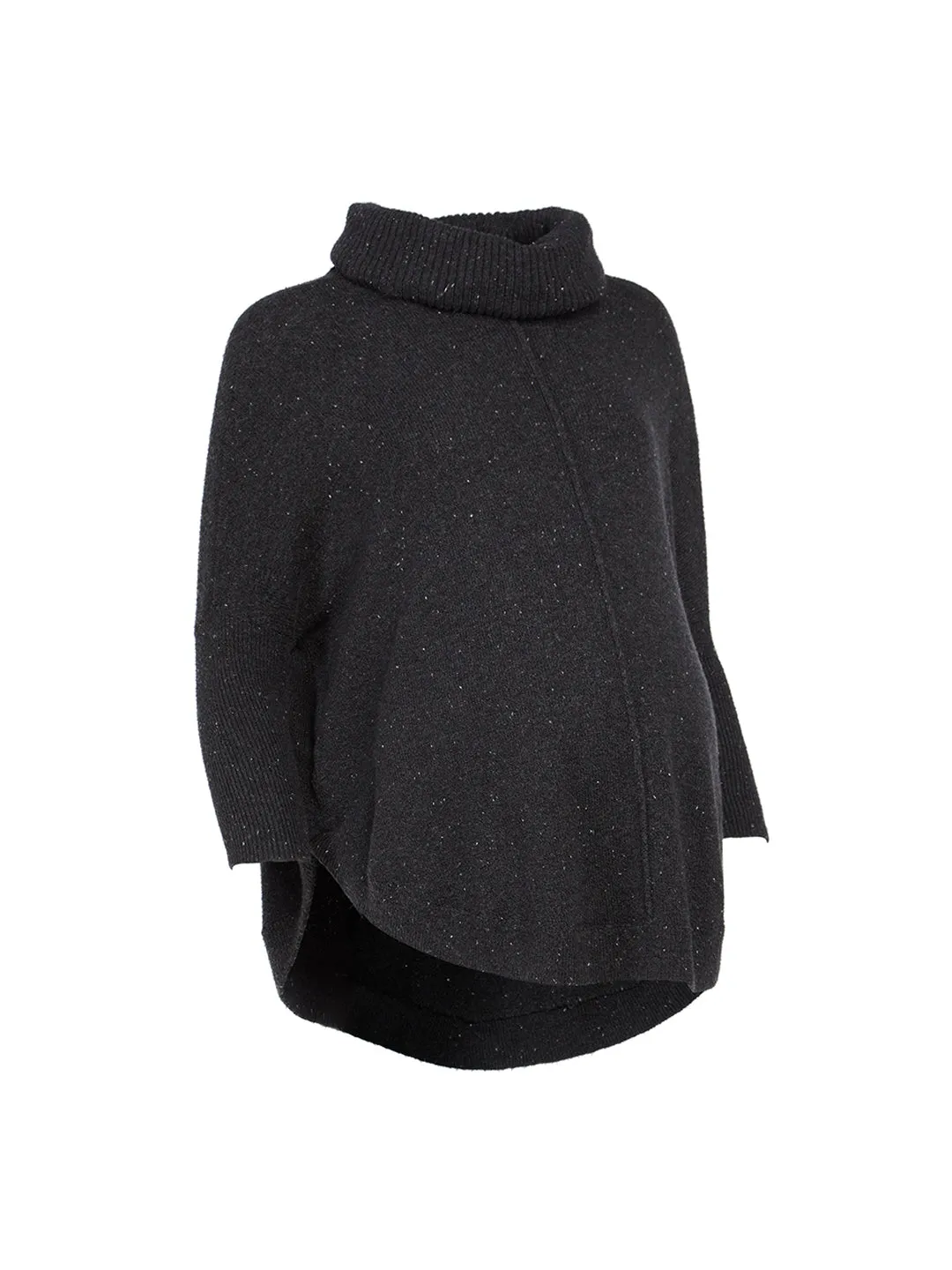 Maternity Flecked Shirttail Poncho Sweater in Dark Charcoal Grey