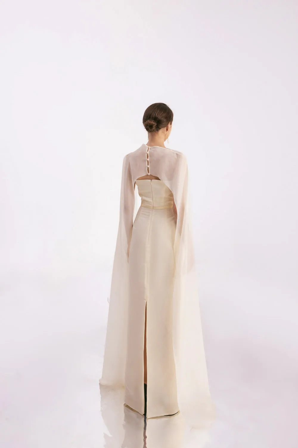 Melany Sheath Back Slit Twill Floor Length Set