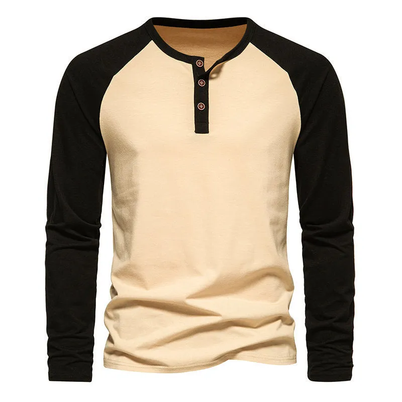 Men's Button Down Colorblock Raglan Long Sleeve Henley