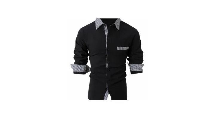 Men's Casual Long-Sleeved Cotton and Linen Plaid Stitching Shirt