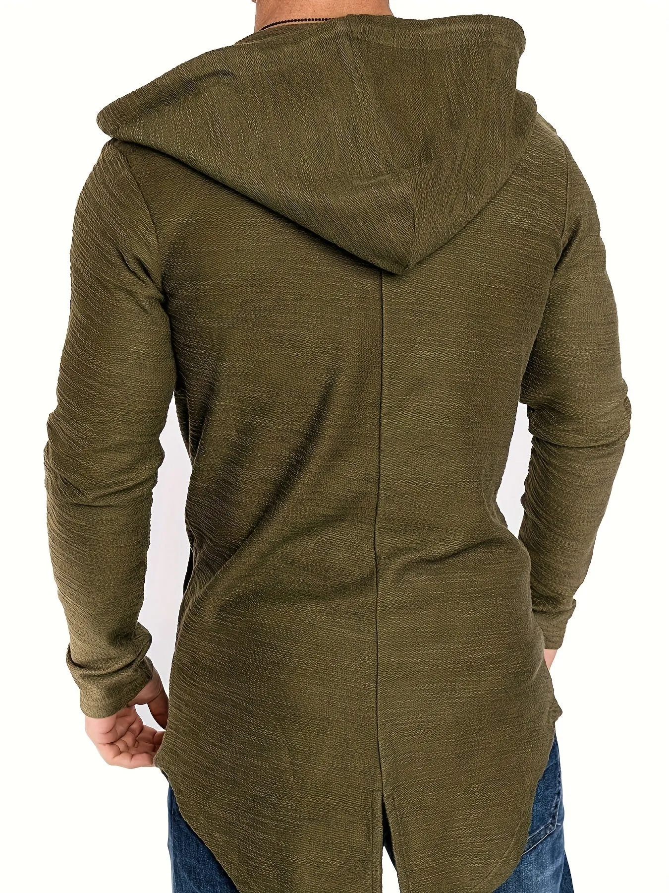 Men's Casual Mid-length Swallow-tailed Jacket, Zip Up Hooded Cardigan Overcoat