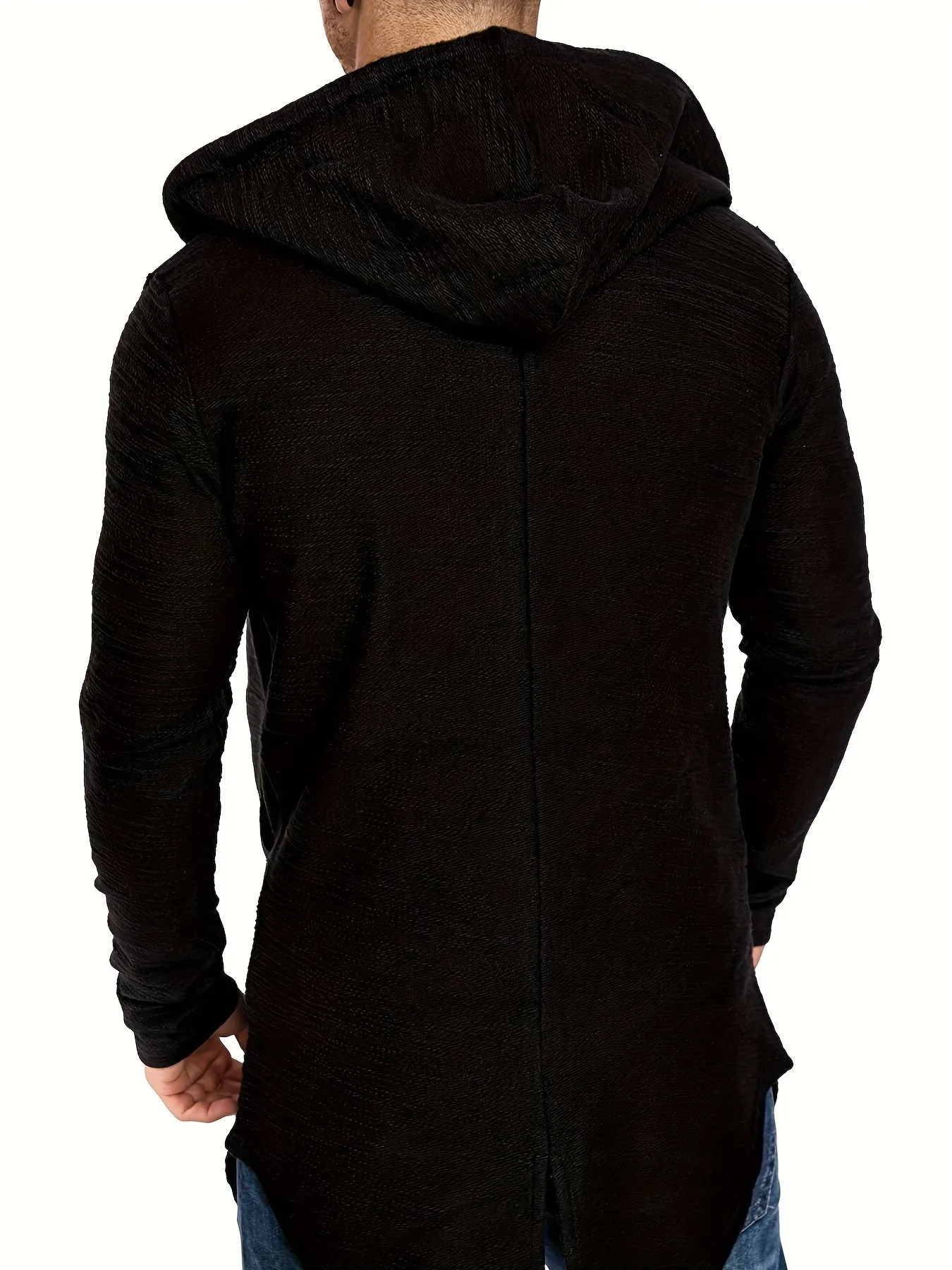 Men's Casual Mid-length Swallow-tailed Jacket, Zip Up Hooded Cardigan Overcoat