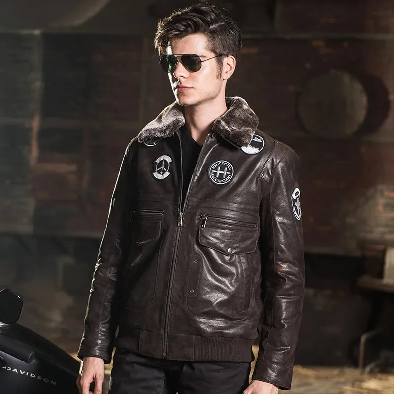 Men's Genuine Leather Flight Style Jacket