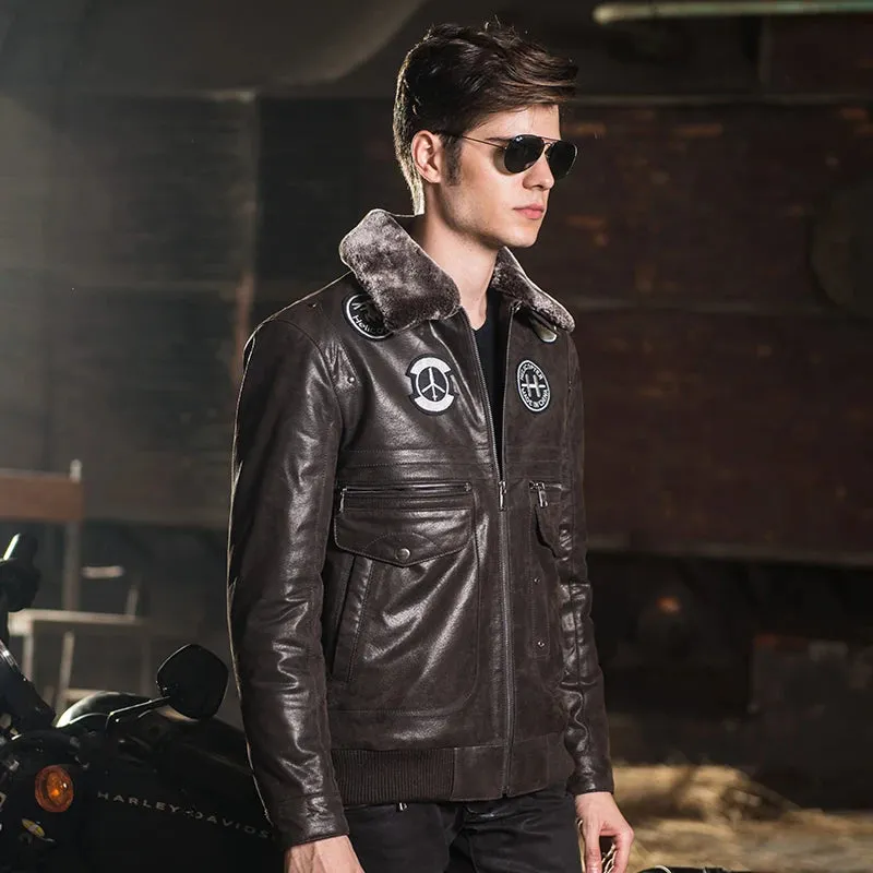 Men's Genuine Leather Flight Style Jacket