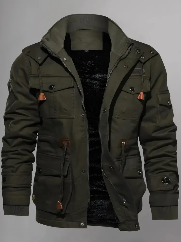 Men's Jacket-Casual Winter Cotton Military Jacket Thicken Hooded Cargo Coat