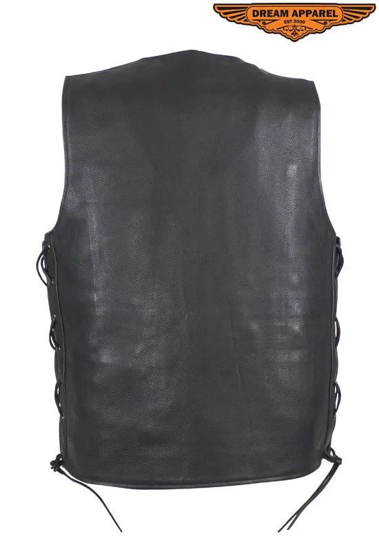 Men's Leather Vest with Gun Pockets & Side Laces