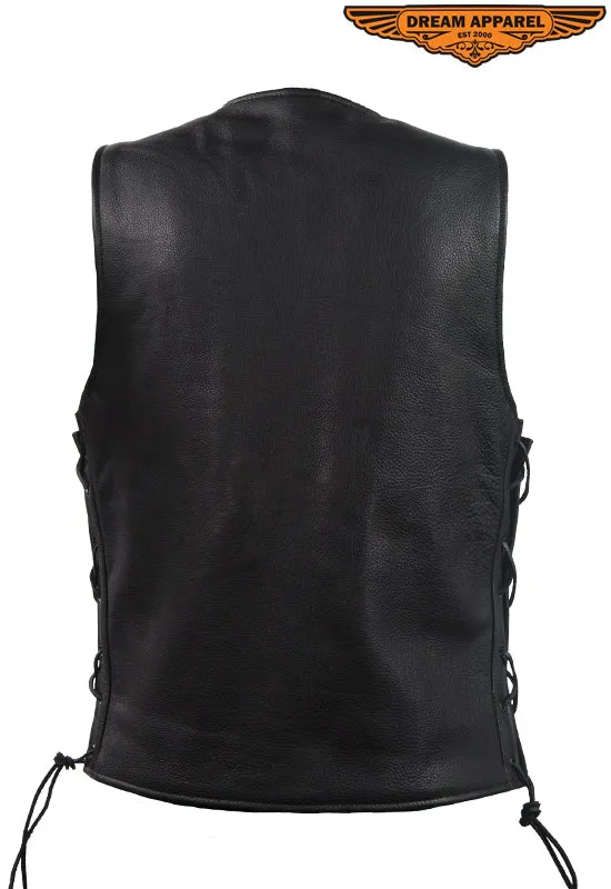 Men's Leather Vest with Gun Pockets & Side Laces