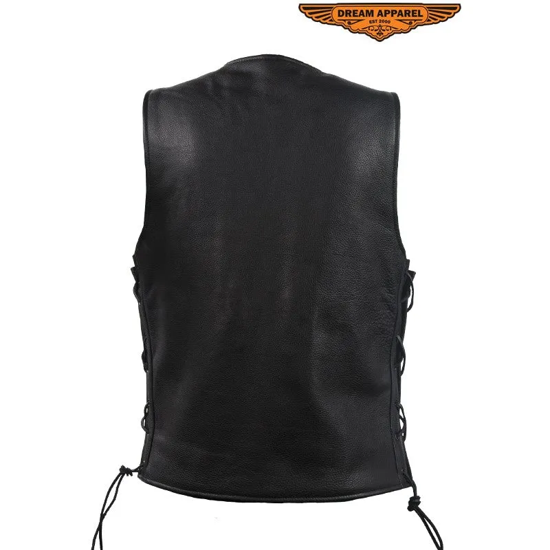 Men's Leather Vest with Gun Pockets & Side Laces